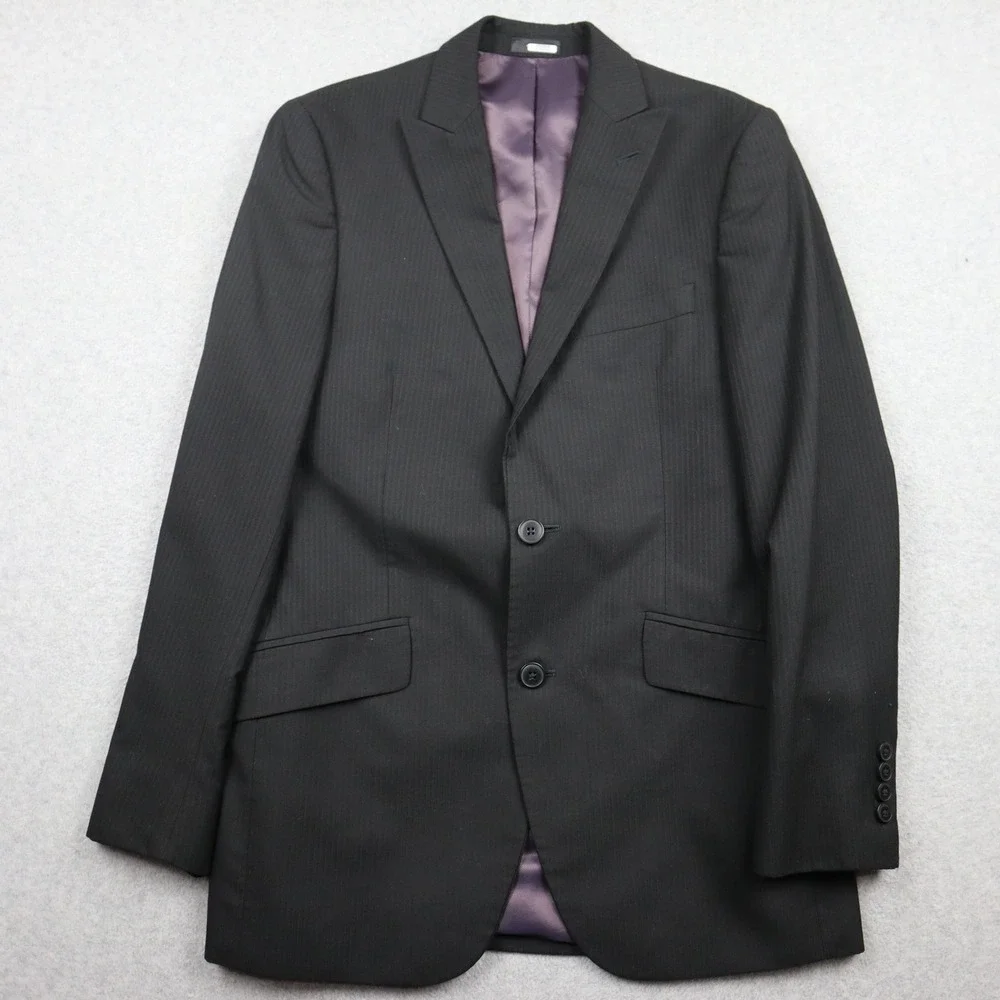 J.Ferrar Blazer Mens 36R Black Pinstripe Two-Button Notch Lapel Suit Jacket